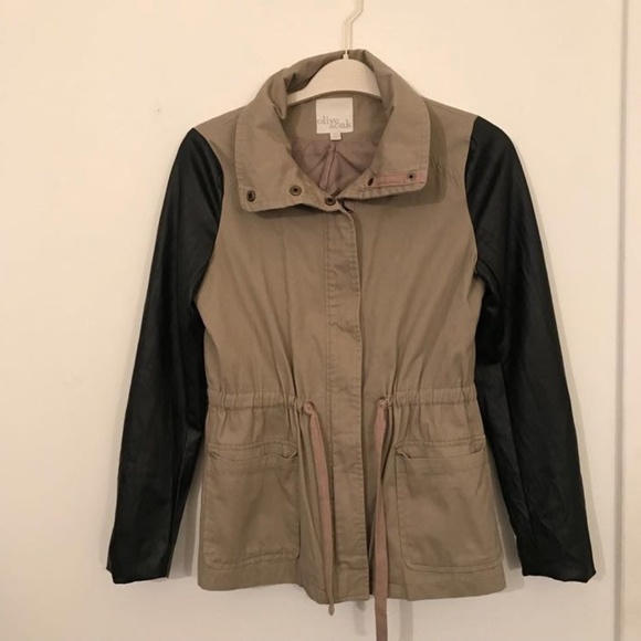 BOGO Olive & Oak Khaki Faux Sleeves Leather Jacket - Picture 2 of 8